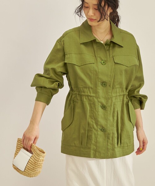 セール】〈手洗い可能〉綿麻 ミリタリー オーバー ジャケット