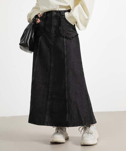 大きいサイズ有/ワンウォッシュ/ダメージ加工】フリンジ ハイウエスト