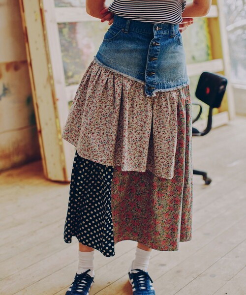 セール】Freada/フリーダ デニム パッチワーク スカート（スカート