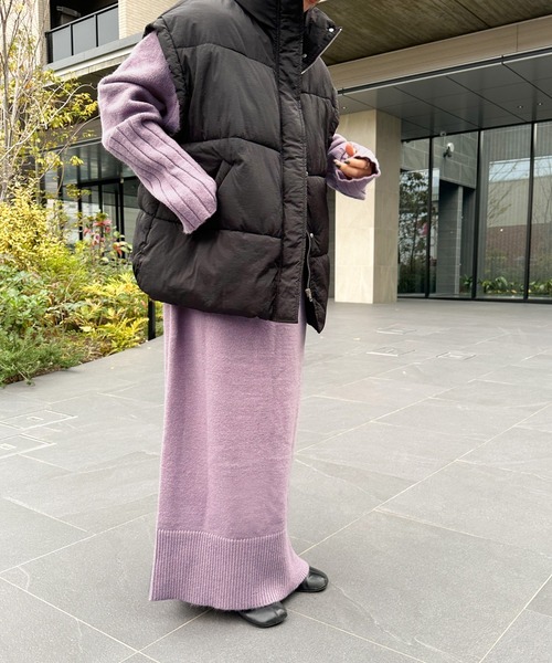 オーバーサイズスタンドカラーキルティングベスト（ダウンベスト