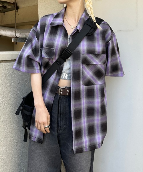 ジップアップオンブレチェックシャツ（シャツ/ブラウス）｜sedacle