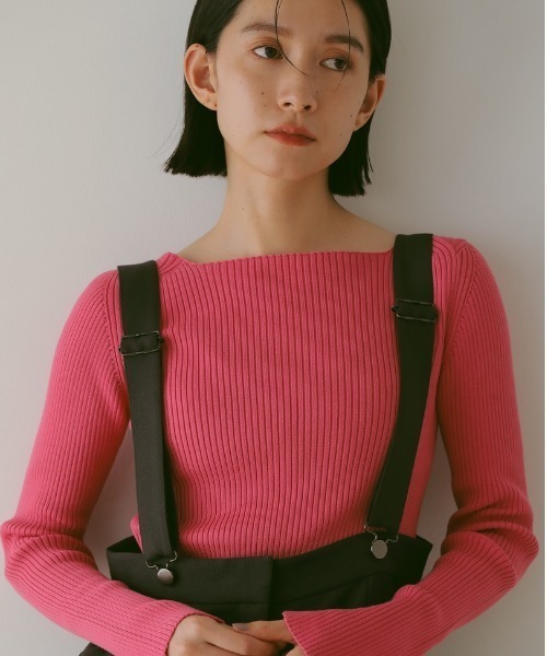 ボートネックリブニットトップス（ニット/セーター）｜CASA FLINE