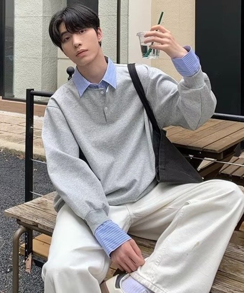 セール】【NOWLE】フェイクツーピース レイヤード プルオーバー