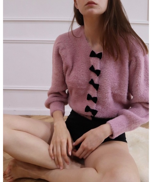 epine（エピヌ）の「velours ribbon shaggy knit cardigan