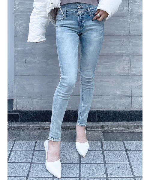 GYDA（ジェイダ）の「ハイウエストウエストクロススキニーデニムパンツ