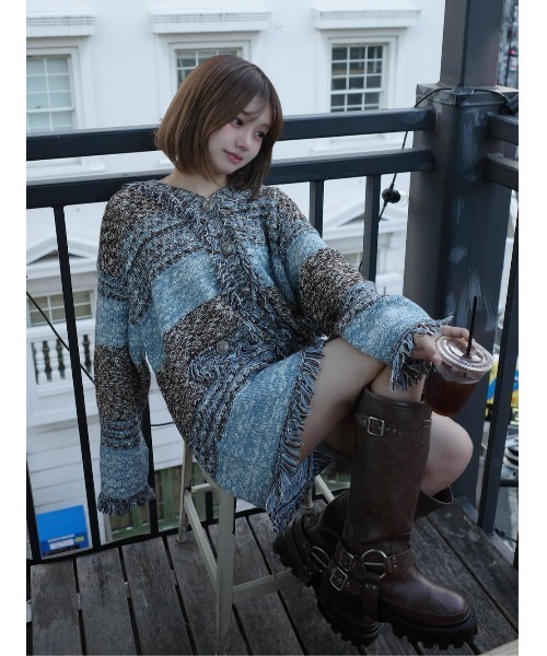 ツイードボーダーニットカーディガン（カーディガン/ボレロ）｜Darich