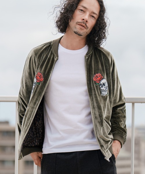 セール】mj8773-ベロアスカジャン（スカルローズ）（スカジャン