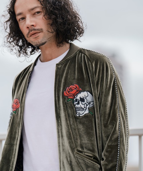 セール】mj8773-ベロアスカジャン（スカルローズ）（スカジャン