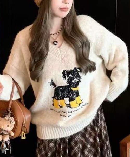 セール】犬柄ニットトップス（ニット/セーター）｜Achic（アシック）の