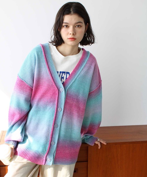 セール】グラデーションオーバーニットカーディガン（カーディガン