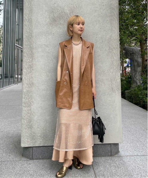 Ameri（アメリ）の「CRASH SYNTHETIC LEATHER N/S JACKET（ベスト