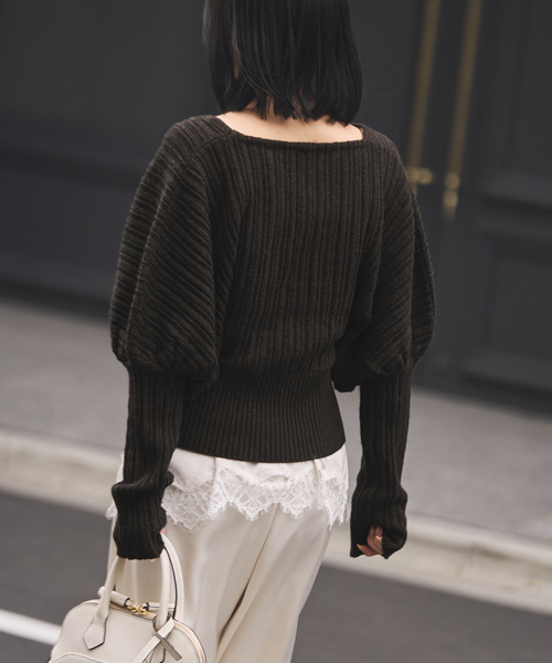 カシュクールランダムリブニットプルオーバー（ニット/セーター