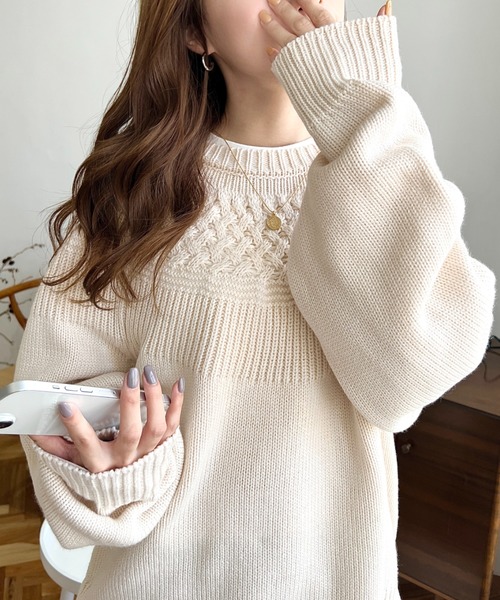セール】求心ケーブル編みニットプルオーバー（ニット/セーター