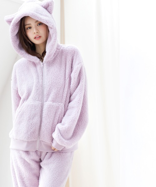 セール】ぷっくり耳付き。ねこ耳ファー起毛セットアップ（パーカー