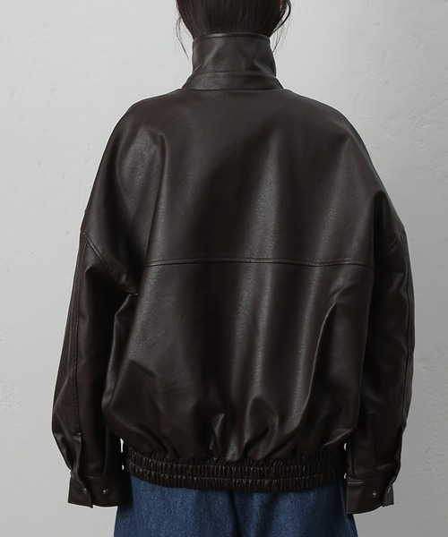 セール】フェイクレザーオーバーブルゾン（ライダースジャケット