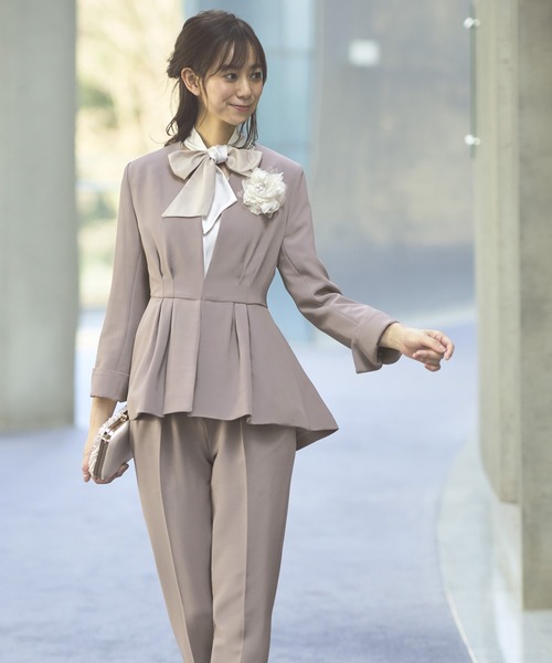 セール】【洗える】【3点セット】ノーカラーウエストタックペプラム