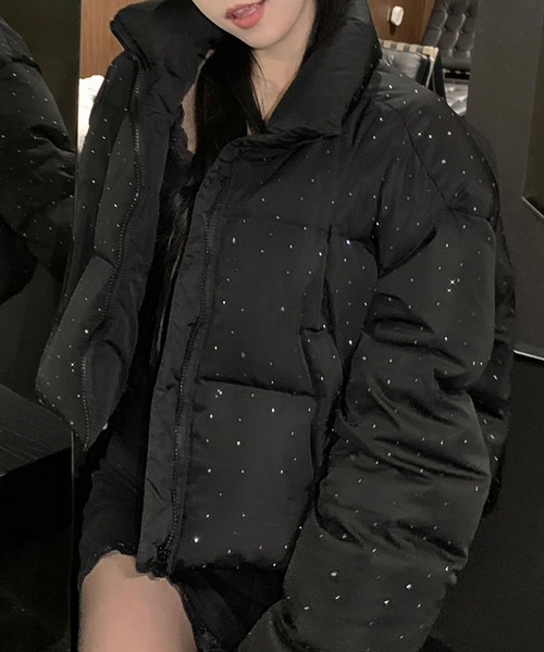 セール】スタンドカラーショート丈ラメダウンジャケット（ダウン