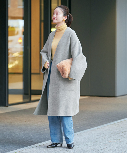 IENA（イエナ）の「モッサーダブルフェイス Vネックコート（ノーカラー