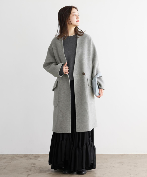 IENA（イエナ）の「モッサーダブルフェイス Vネックコート（ノーカラー
