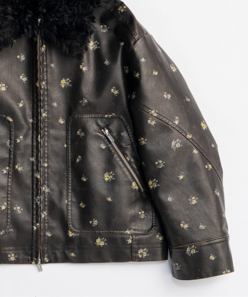 2way Collar Small Flower Vegan Leather Blouson/2WAYカラースモール