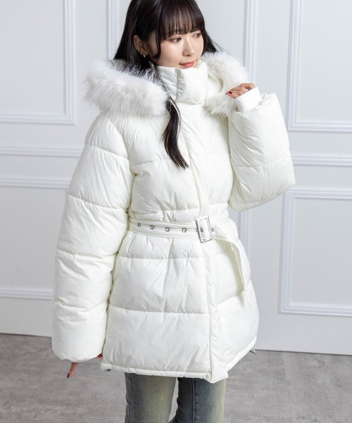 セール】ベルト付きエコファー中綿ダウン［大人 カジュアル 着回し力