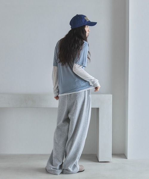 ピンタック裏起毛ワイドスウェットパンツ（スウェットパンツ）｜feepur