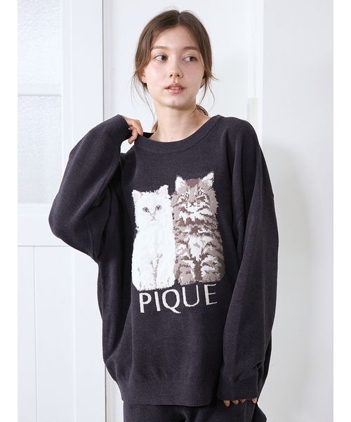 セール】ツインズキャットジャガードプルオーバー（ルームウェア