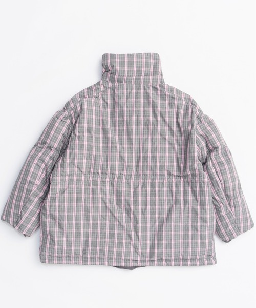 Plaid Hoodie Scarf Middle Down Coat/チェックフーディマフラーミドル