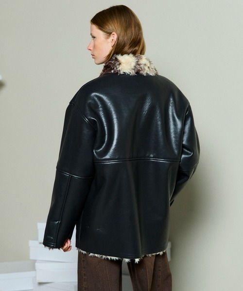 Fur Collar Vegan Leather Middle Blouson/ファーカラーヴィーガン