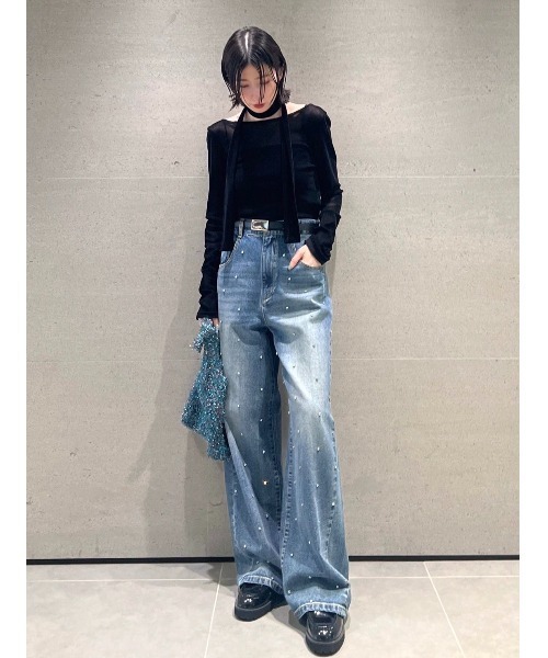 FRAY I.D（フレイアイディー）の「ハイウエストワイドビジューデニム