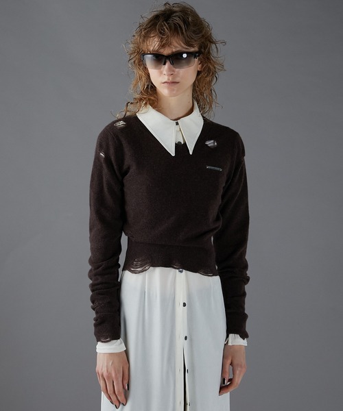 セール】カシミアブレンドダメージニット / Cashmere Blend Damaged