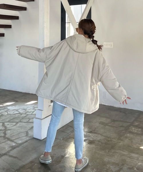 ドローストリングフードパディング中綿ミドルコート（その他アウター