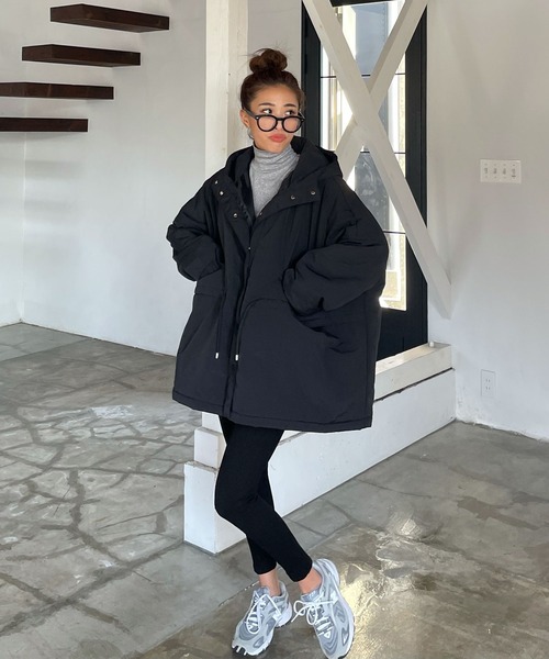 ドローストリングフードパディング中綿ミドルコート（その他アウター