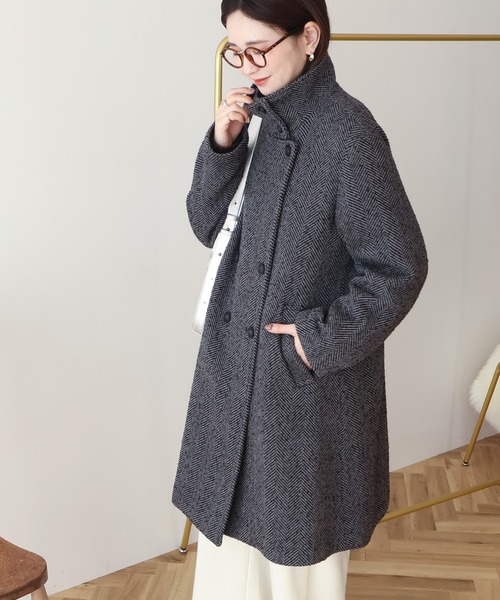 セール】ヘリンボーンスタンドカラーコート（その他アウター
