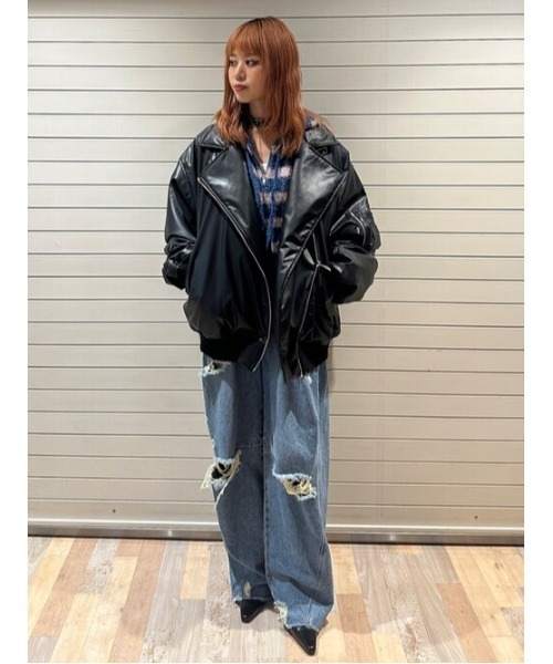 jouetie（ジュエティ）の「フェイクレザーライダースMA-1ジャケット