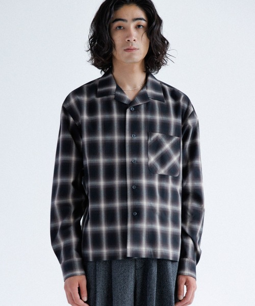 セール】Ombre cropped open collar shirt / オンブレクロップド