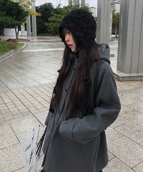 セール】[MADE] ストラップ付きキルティングフードハーフコート