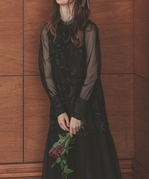 フェザーフラワーチュールドレス 結婚式お呼ばれワンピース