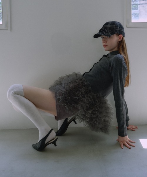 HONEY MI HONEY（ハニーミーハニー）の「tulle peplum polo knit