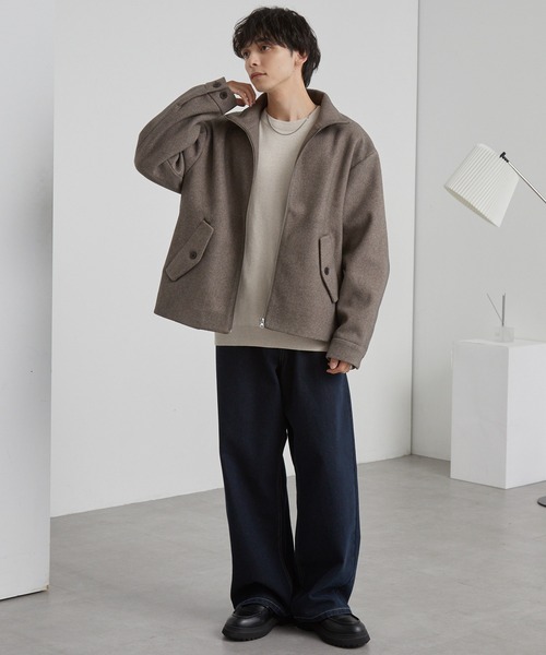 テックメルトン スタンドカラー ショートコートジップアップブルゾン