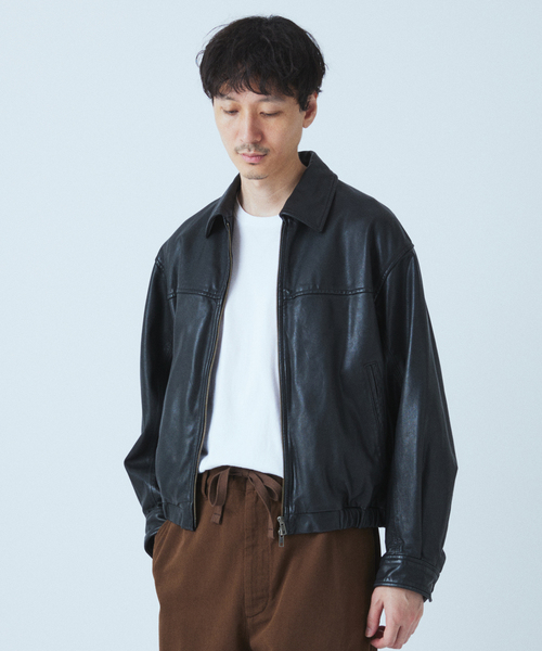 セール】シープ レザー ウォッシュド ジップ ブルゾン（ライダース