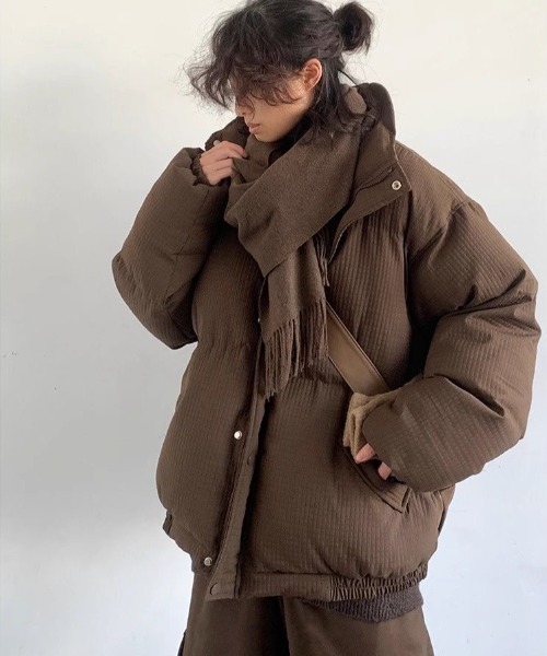 セール】ワッフル生地 中綿ビッグダウンジャケット（ブルゾン