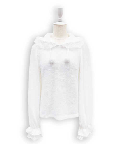 セール】フリルフードトップス（ニット/セーター）｜Honey Cinnamon