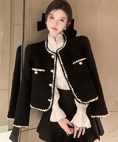 セール】ツイードショート丈コ－ト（ノーカラージャケット）｜Sibra