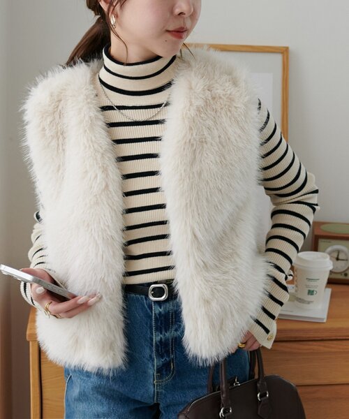 セール】【ご好評につき新色追加】ショートファーベスト（ベスト