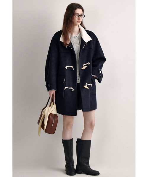 ウール混 ハーフハイカラー ミドルダッフルコート FD24W377【Fano