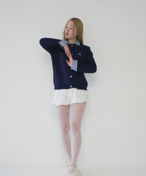 cunii 】レイヤード チェックシャツ カーディガン セット