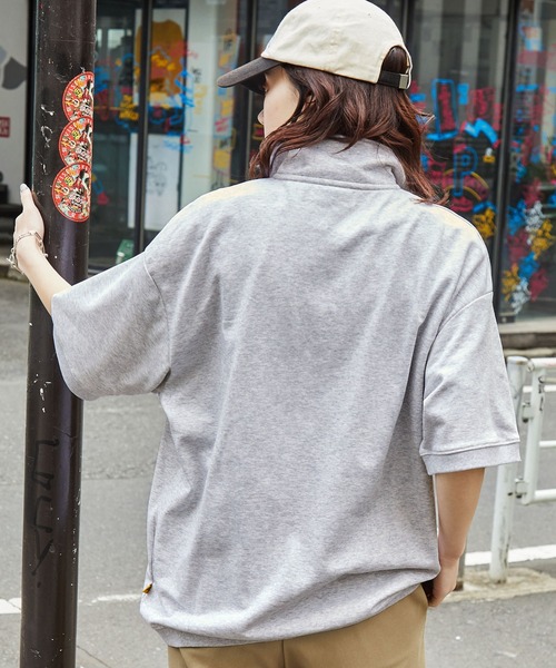 CODDERR】ロゴ刺繍 ハーフジップ ビッグシルエット裏毛半袖プル