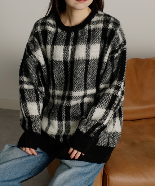 セール】チェック柄ふんわり起毛ニット（ニット/セーター）｜RANAN