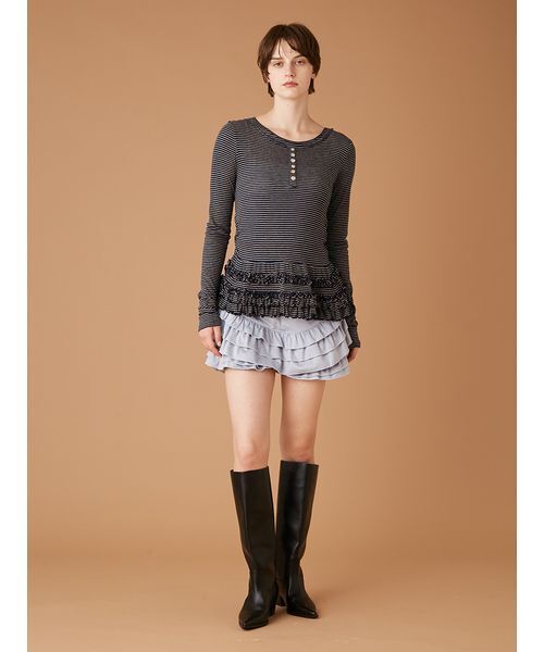 裾フリルジャージートップス（Tシャツ/カットソー）｜FURFUR（ファー
